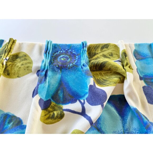 Vintage pleated curtain, huge blue green floral, thick oversized panel, for each - Picture 5 of 10